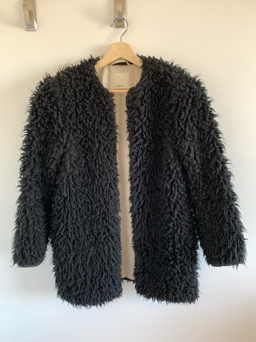 Wilfred Black Teddy Faux-Shearling Open Coat